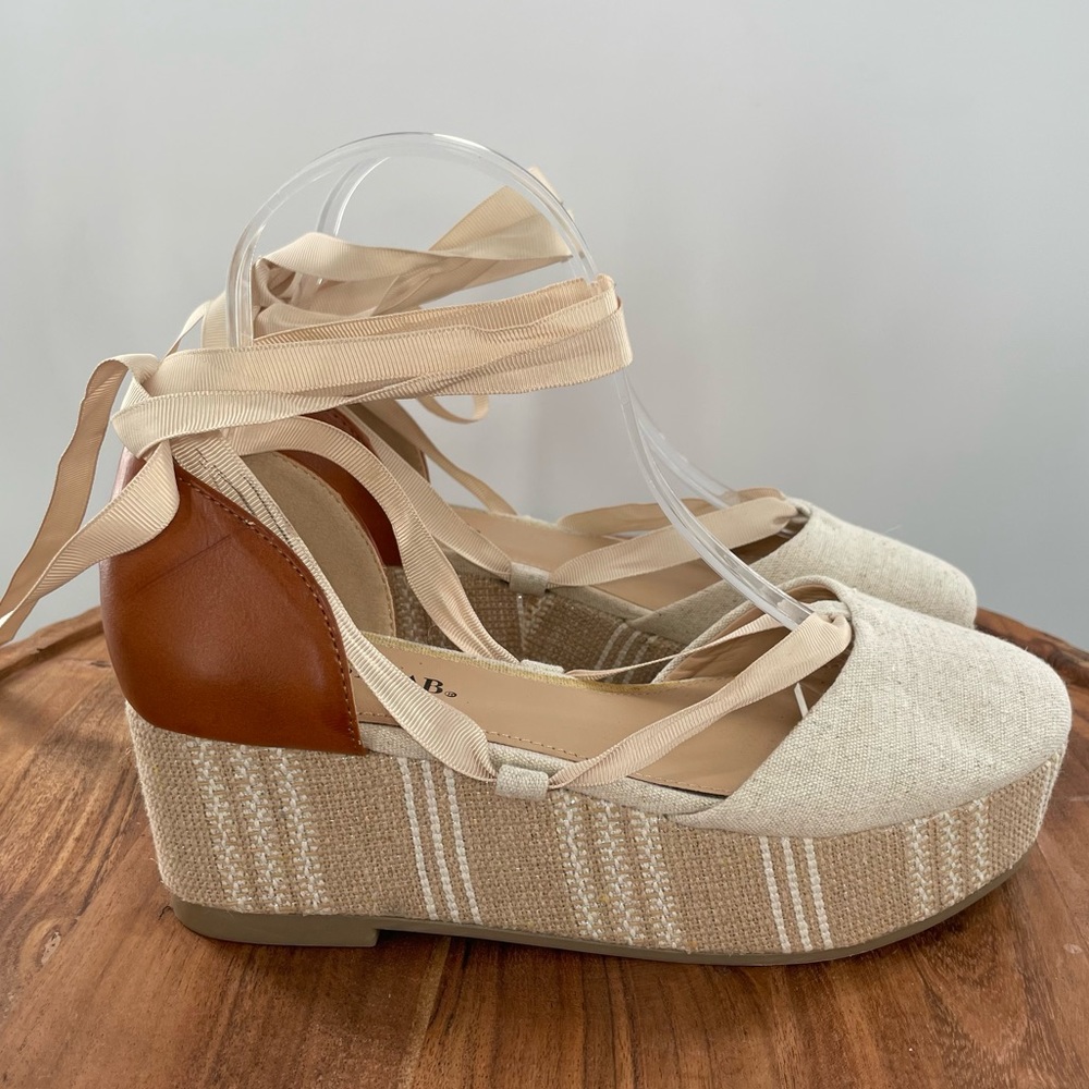 JustFab Bernetta Espadrille Wedge Lace-Up Sandals